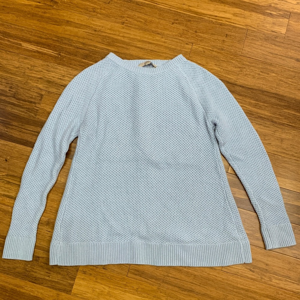 LOFT Women's Light Blue Textured‎ Knit Pullover Sweater Crew Neck Long Sleeve M